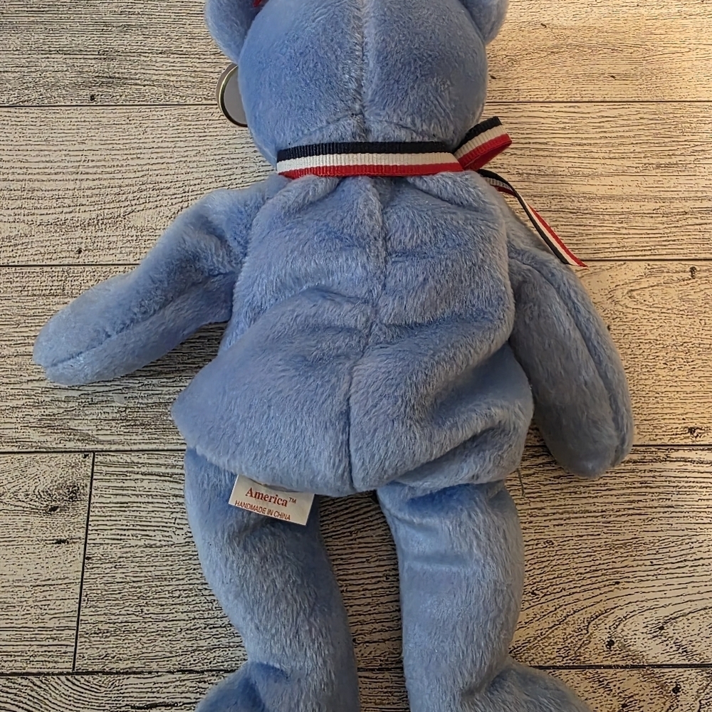 Ty America Blue Plush Bear Toy - Picture 4 of 4